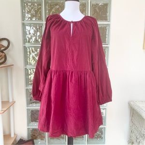 Universal Thread Red Cotton Corduroy Balloon Sleeve Babydoll Mini Dress M